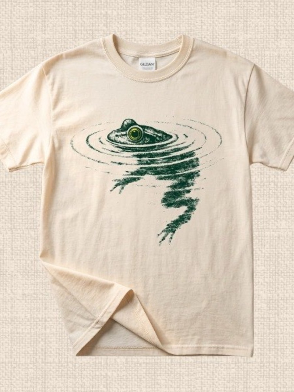 Gildan Cream Tee with Dark Green Frog Rippling Design